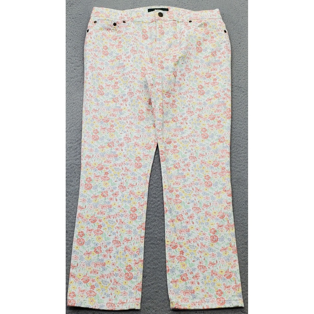 Ralph Lauren Ankle Pants Womens Petite 10P Multi Floral Stretch Straight Leg